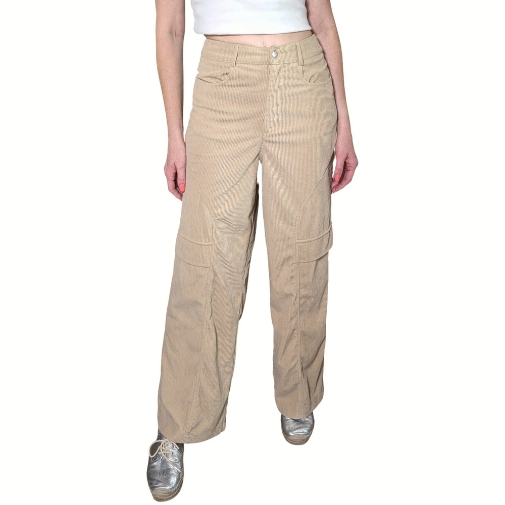 Princess Polly Khaki Corduroy Cargo Wide Leg Pants High Rise Size 4
